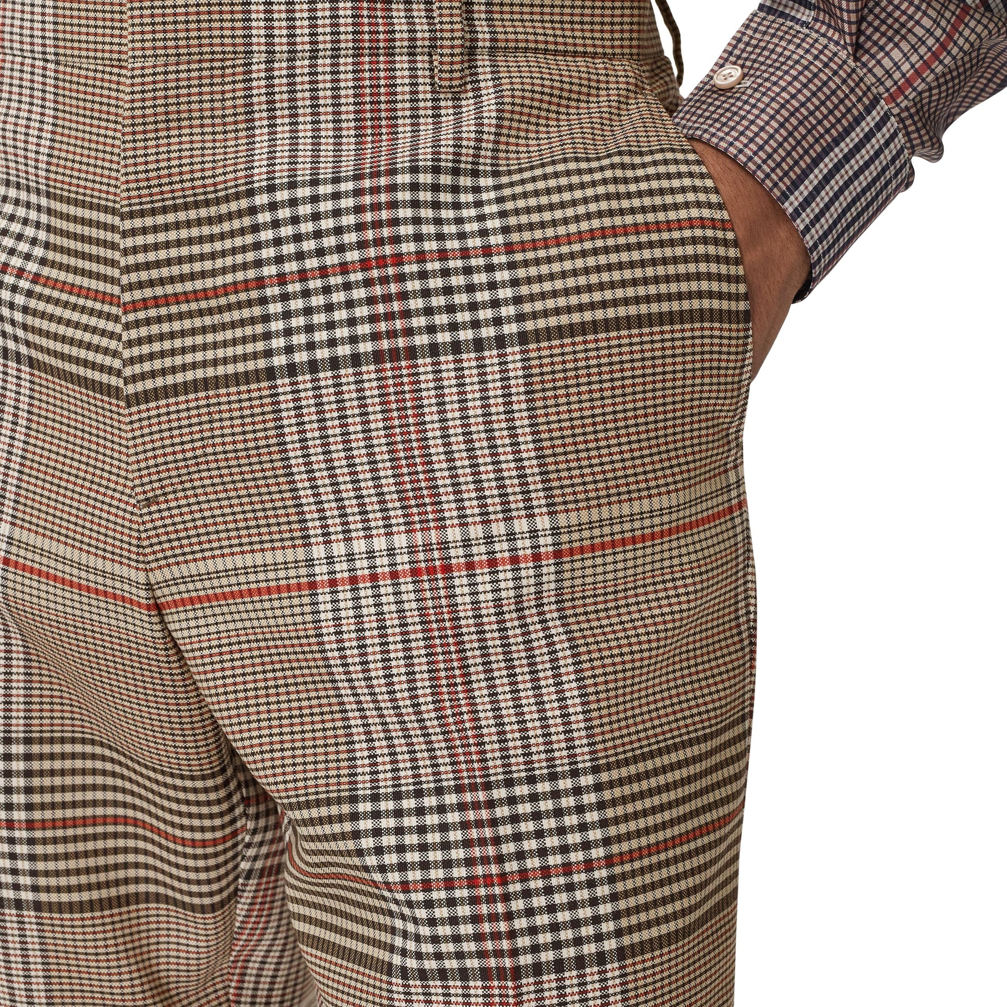 Pantalon de costume en laine check - Beige