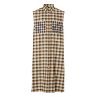 Chemise tunique sans manches en flanelle de coton check - Dark Olive Check