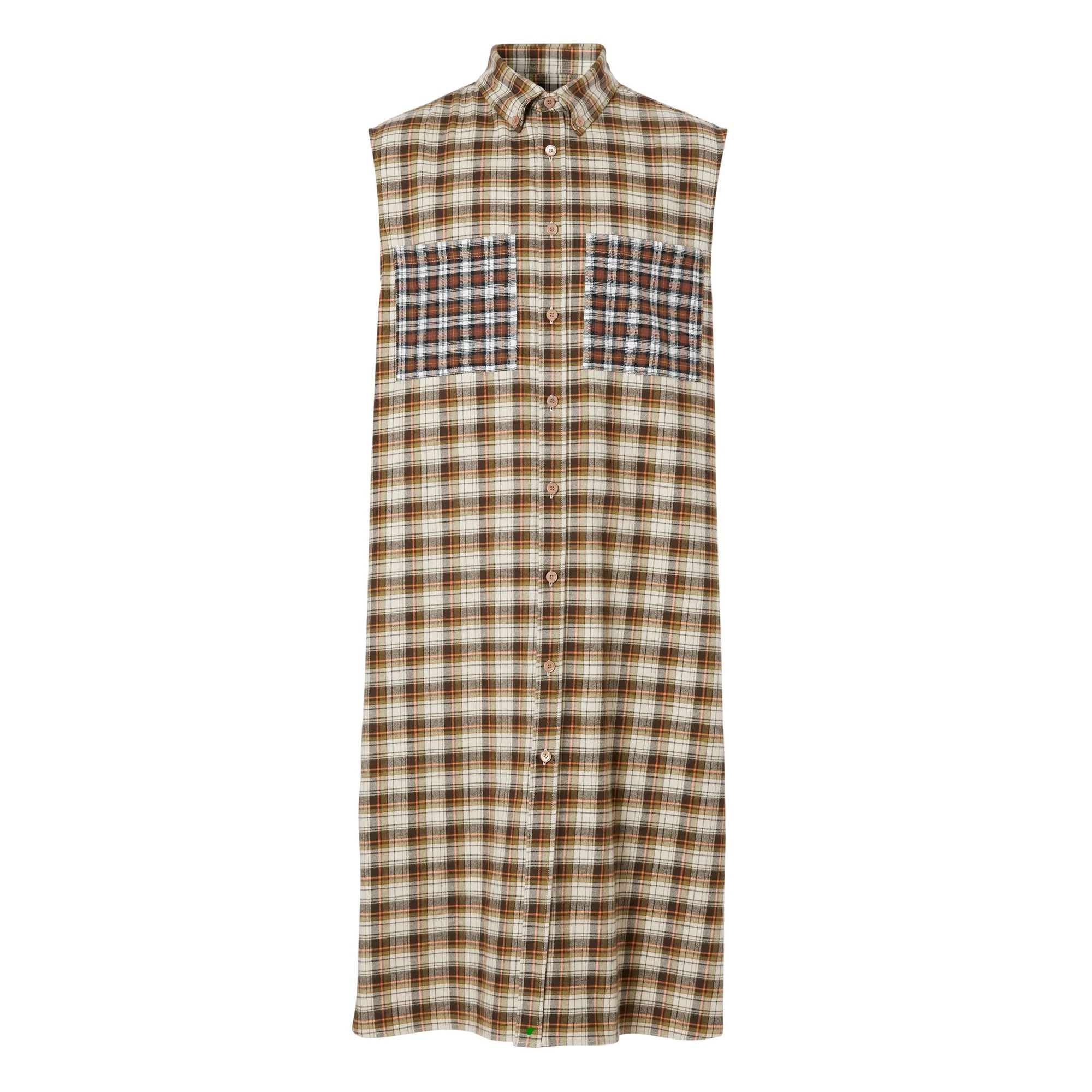 Chemise tunique sans manches en flanelle de coton check - Dark Olive Check