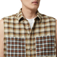 Chemise tunique sans manches en flanelle de coton check - Dark Olive Check