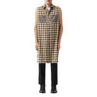 Chemise tunique sans manches en flanelle de coton check - Dark Olive Check