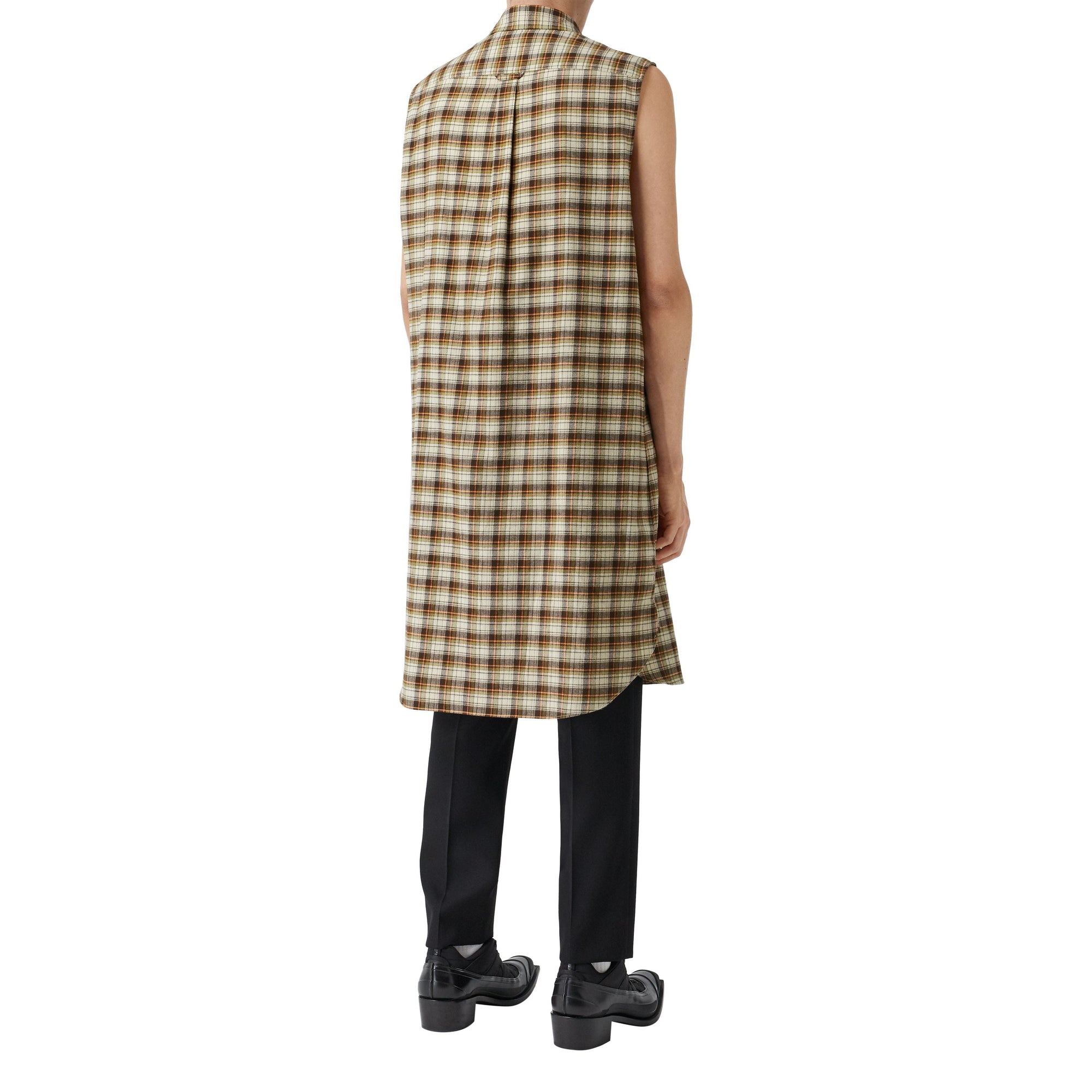 Chemise tunique sans manches en flanelle de coton check - Dark Olive Check