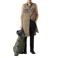 Chemise tunique sans manches en flanelle de coton check - Dark Olive Check