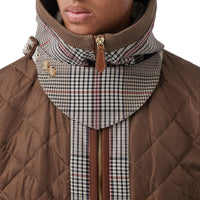 Veste à capuche matelassée avec check - Brown