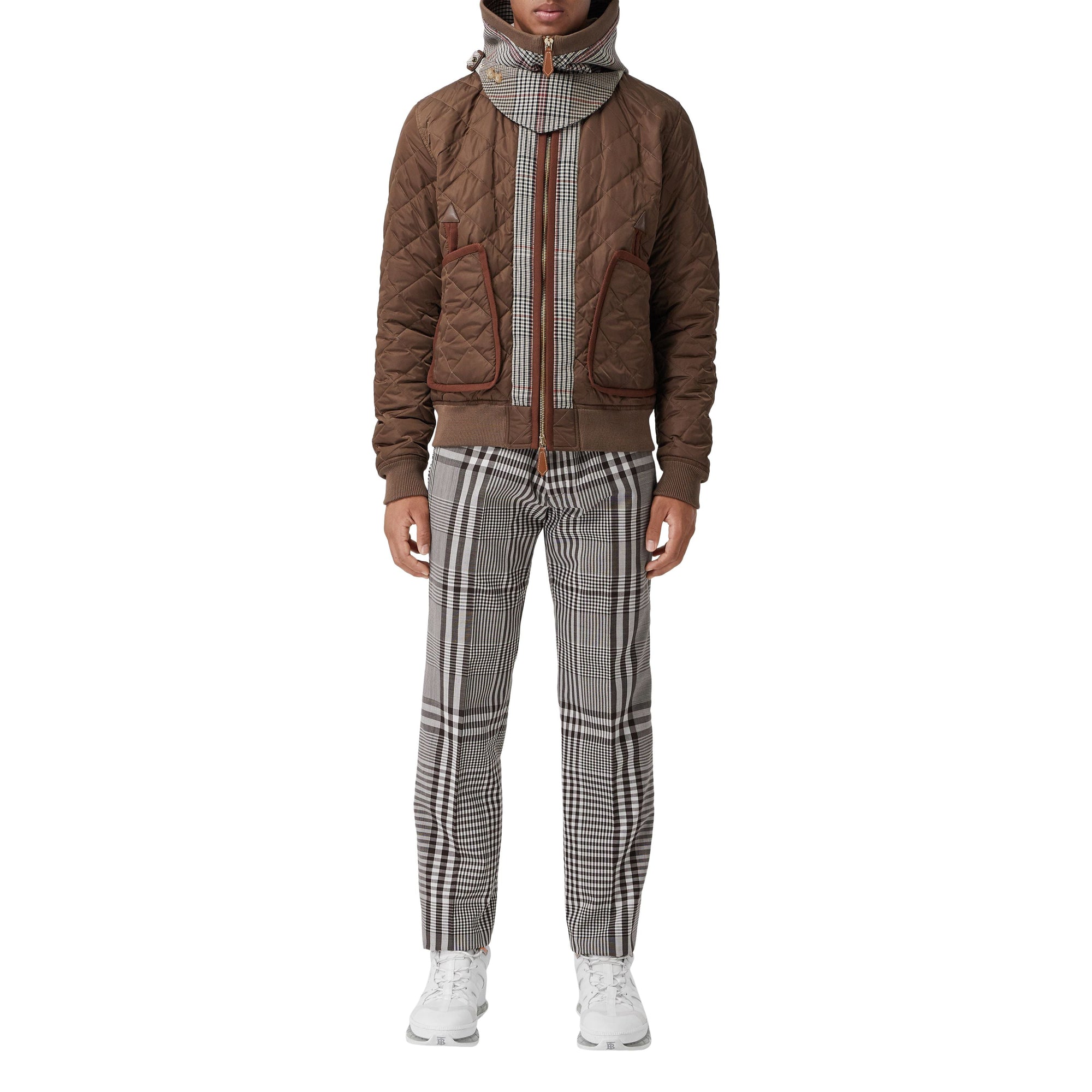 Veste à capuche matelassée avec check - Brown