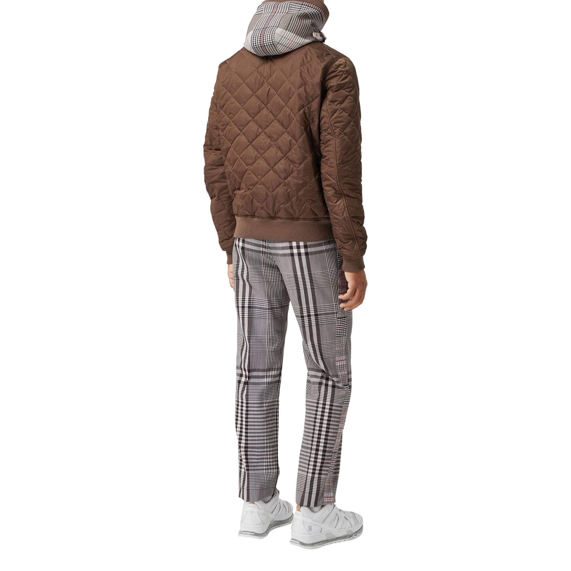 Veste à capuche matelassée avec check - Brown