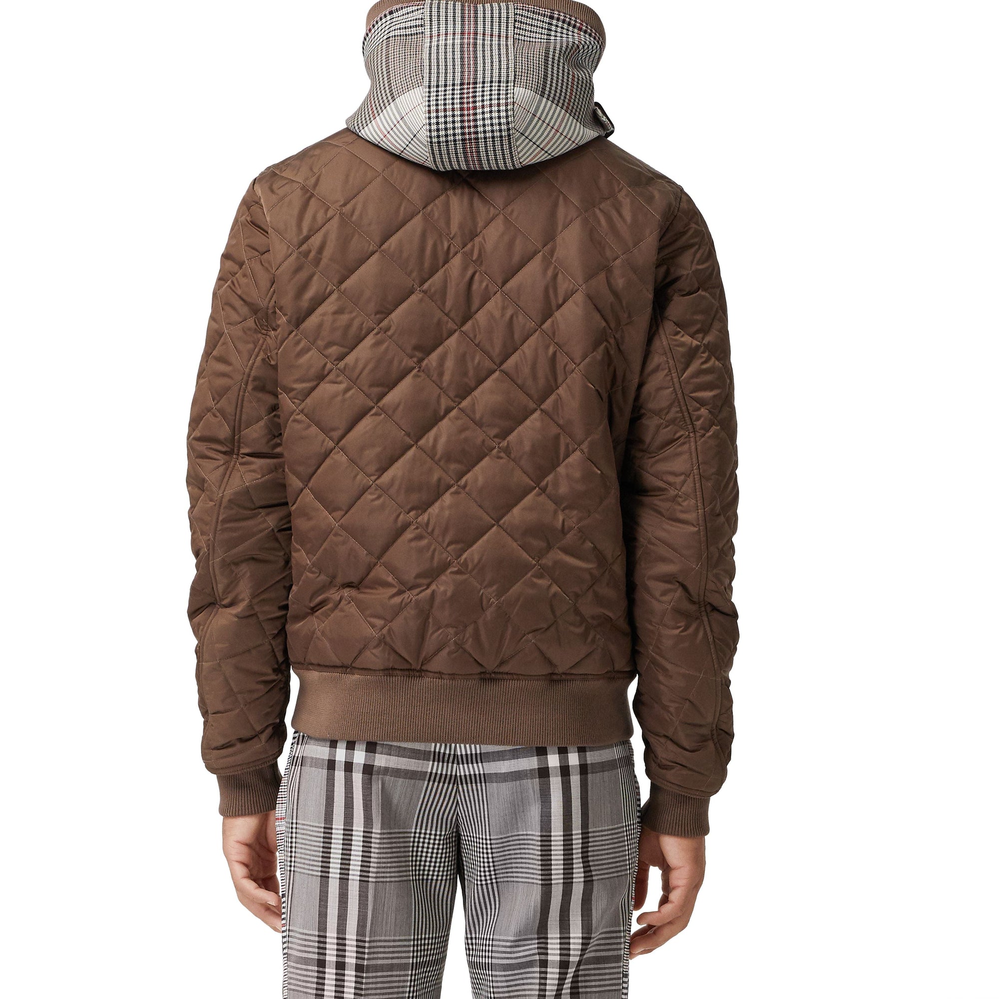 Veste à capuche matelassée avec check - Brown