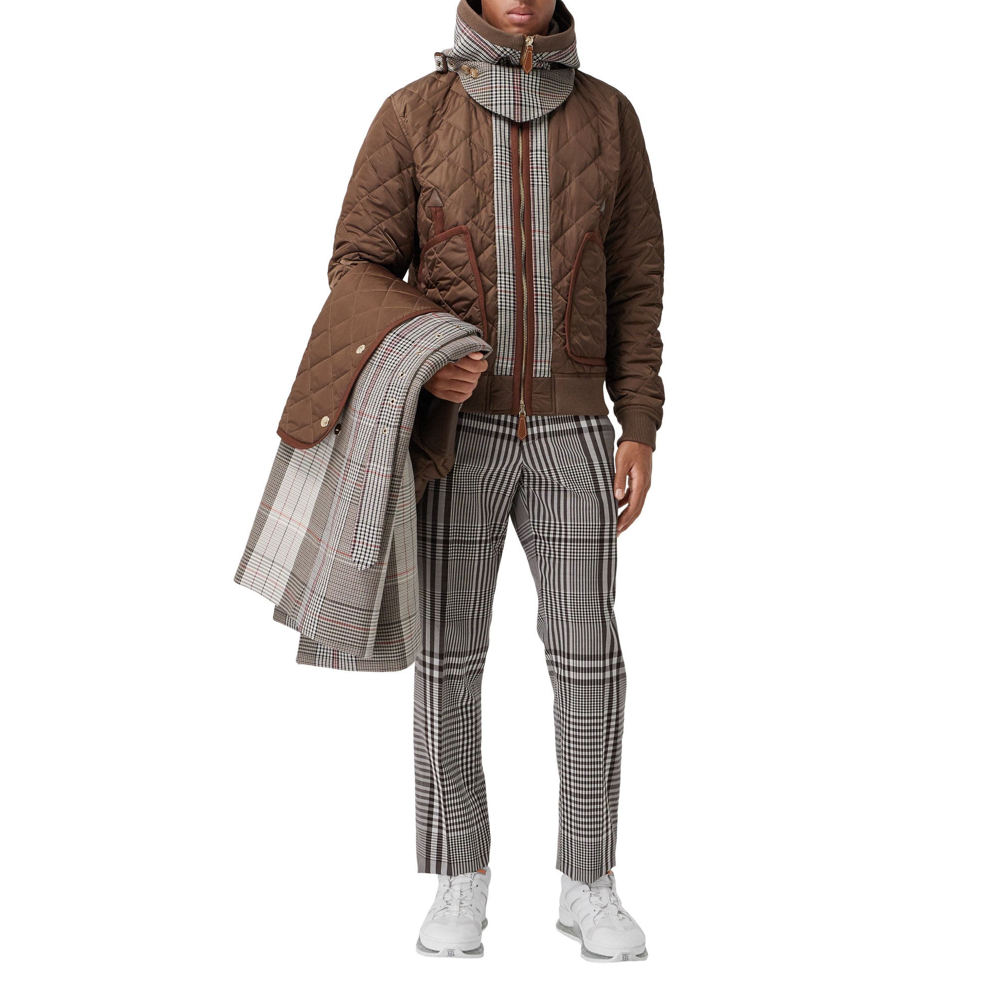 Veste à capuche matelassée avec check - Brown