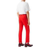 Pantalon de costume en laine à bandes latérales en cuir d'agneau - Bright Red