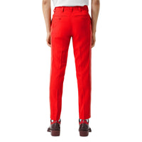 Pantalon de costume en laine à bandes latérales en cuir d'agneau - Bright Red
