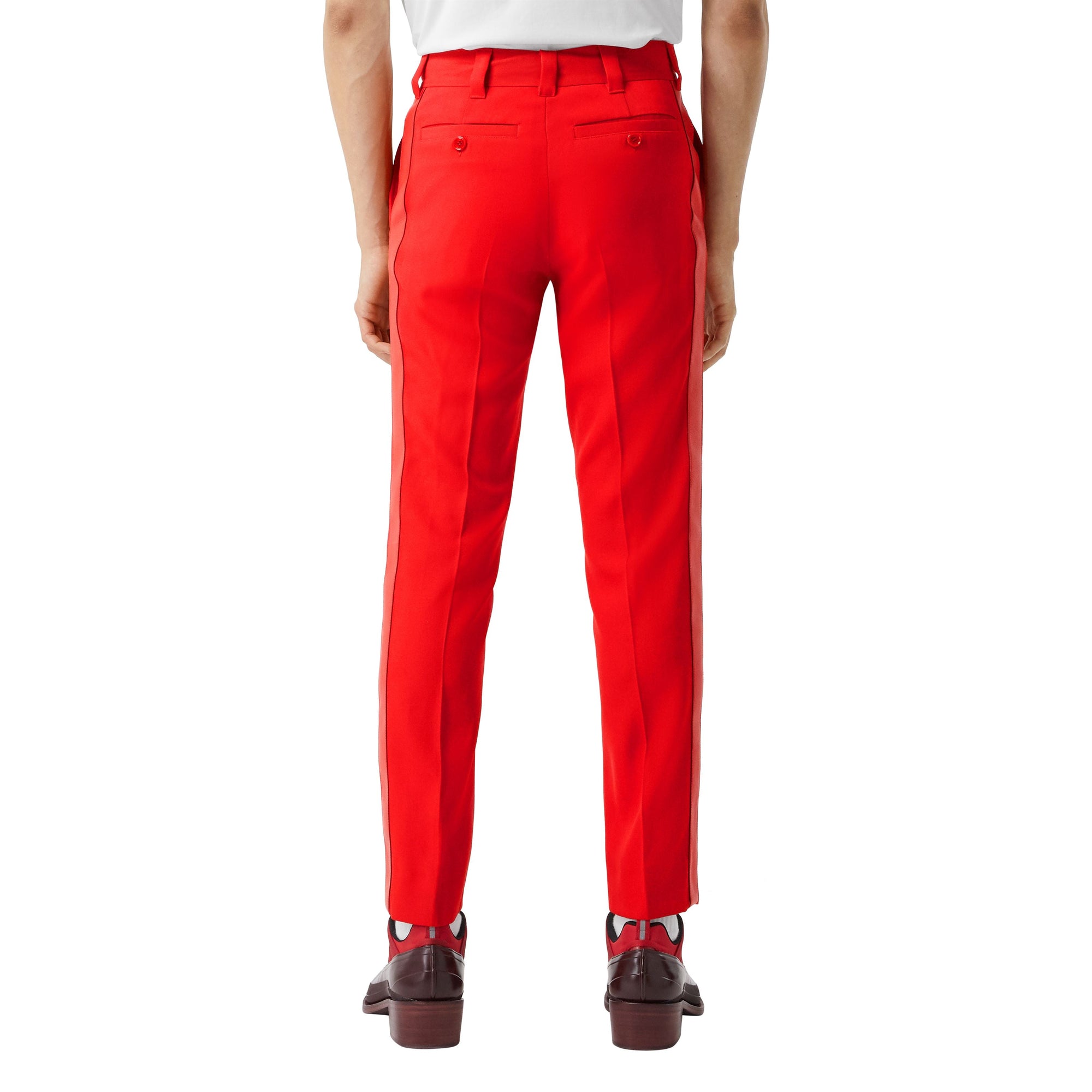 Pantalon de costume en laine à bandes latérales en cuir d'agneau - Bright Red