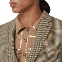 Veste de costume en laine et lamé check - Brown