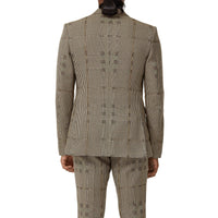 Veste de costume en laine et lamé check - Brown