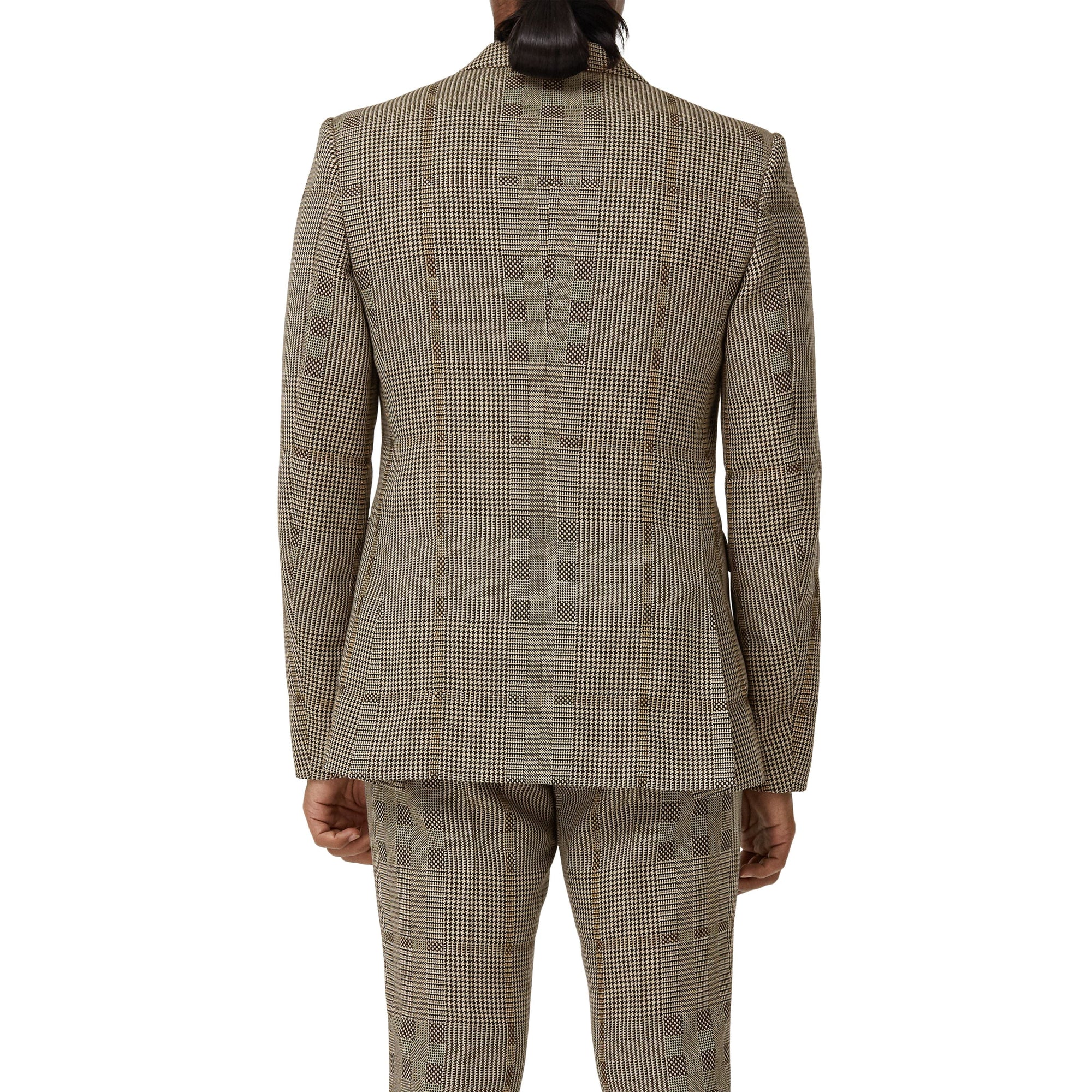 Veste de costume en laine et lamé check - Brown