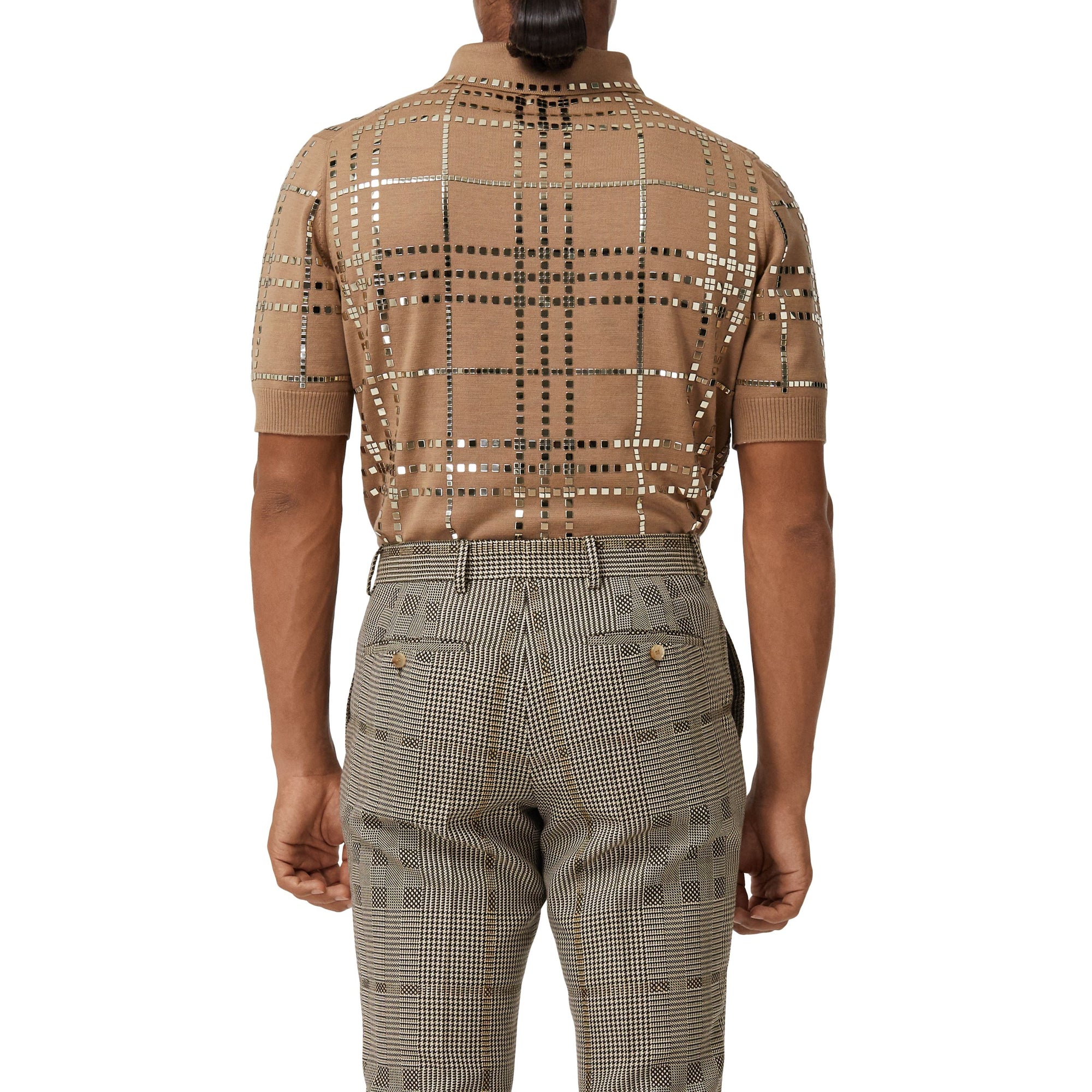 Pantalon de costume en laine et lamé check - Brown