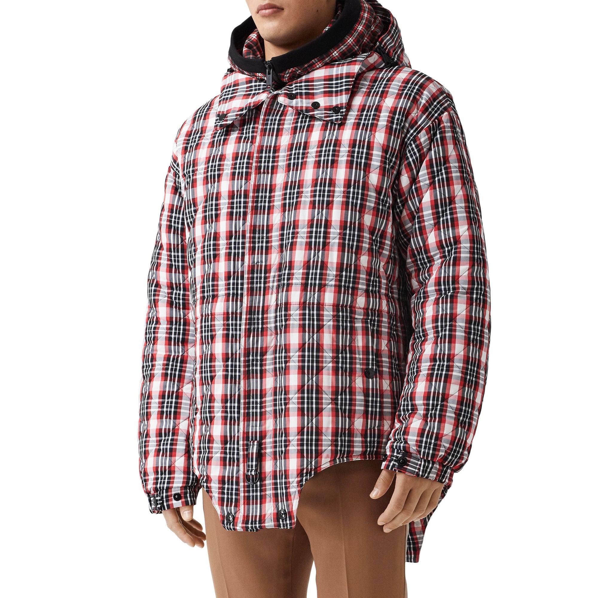 Parka matelassée en nylon check avec découpe - Bright Red Check