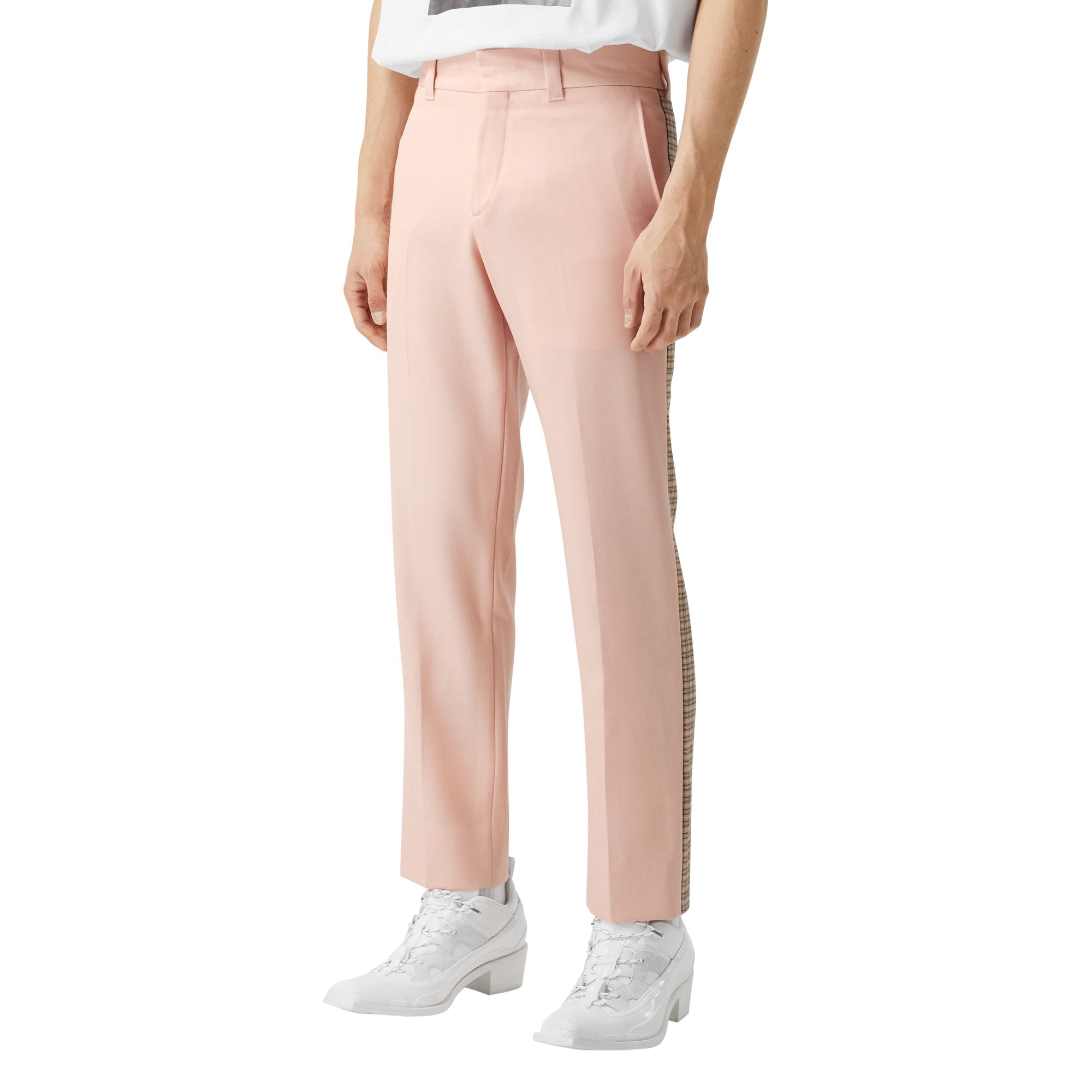Pantalon de costume en sergé de laine à bandes check - Blush Pink