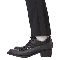 Pantalon de costume en laine à bandes latérales en cuir d'agneau - Black