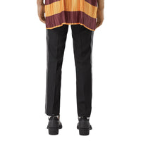 Pantalon de costume en laine à bandes latérales en cuir d'agneau - Black