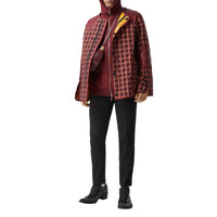 Pantalon de costume en laine à bandes latérales en cuir d'agneau - Black
