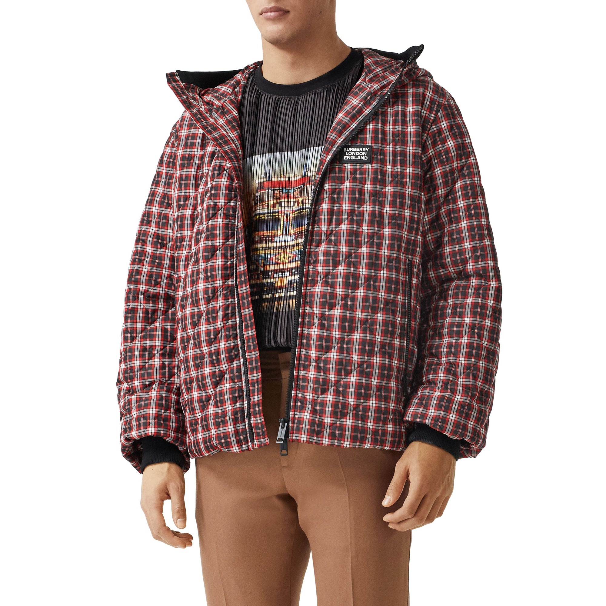 Vest à capuche matelassée - Bright Red Check