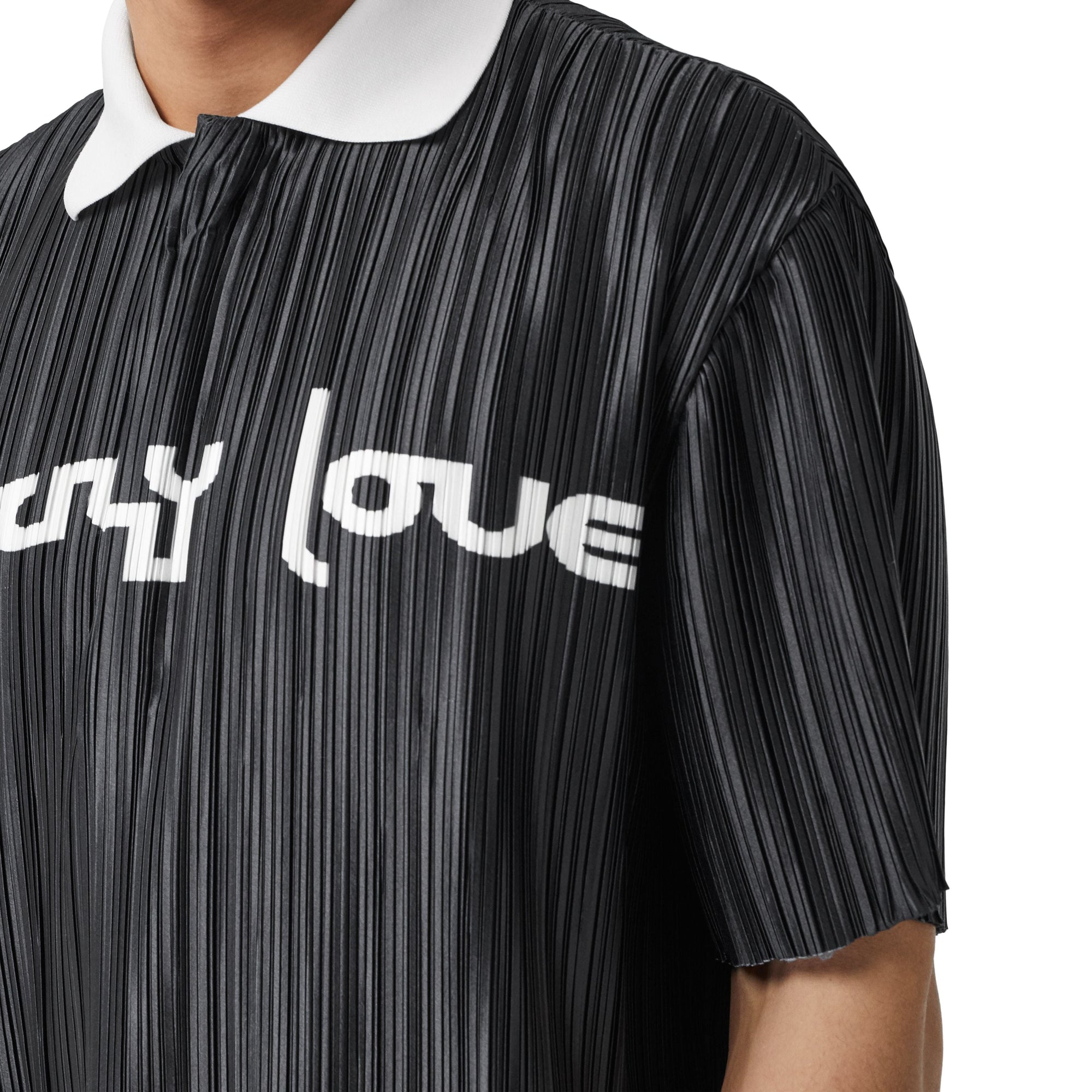 Polo plissé en satin avec slogan - Black