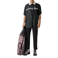Polo plissé en satin avec slogan - Black