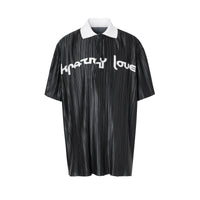 Polo plissé en satin avec slogan - Black