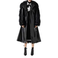 Trench en vinyle avec shearling - Black