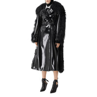 Trench en vinyle avec shearling - Black