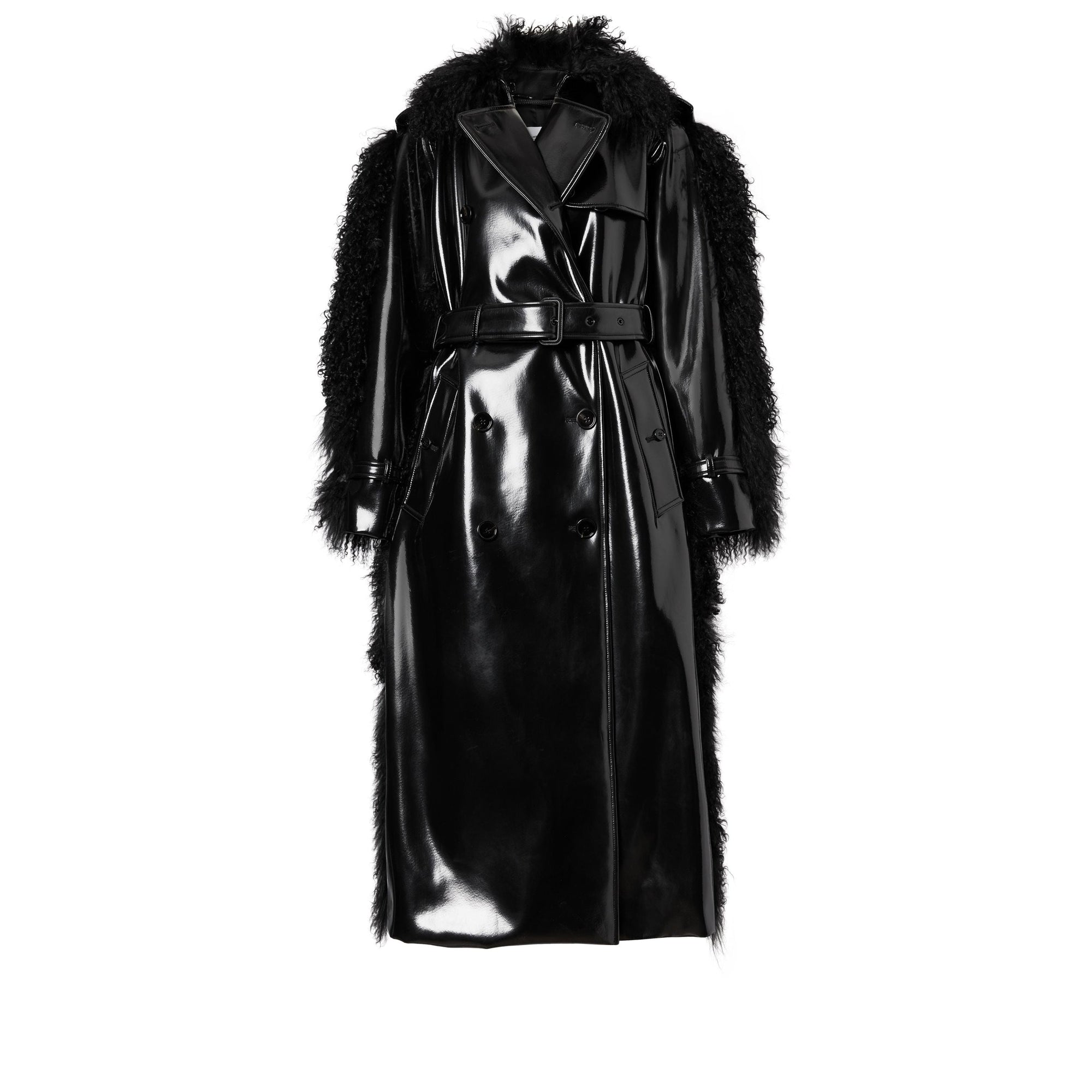 Trench en vinyle avec shearling - Black