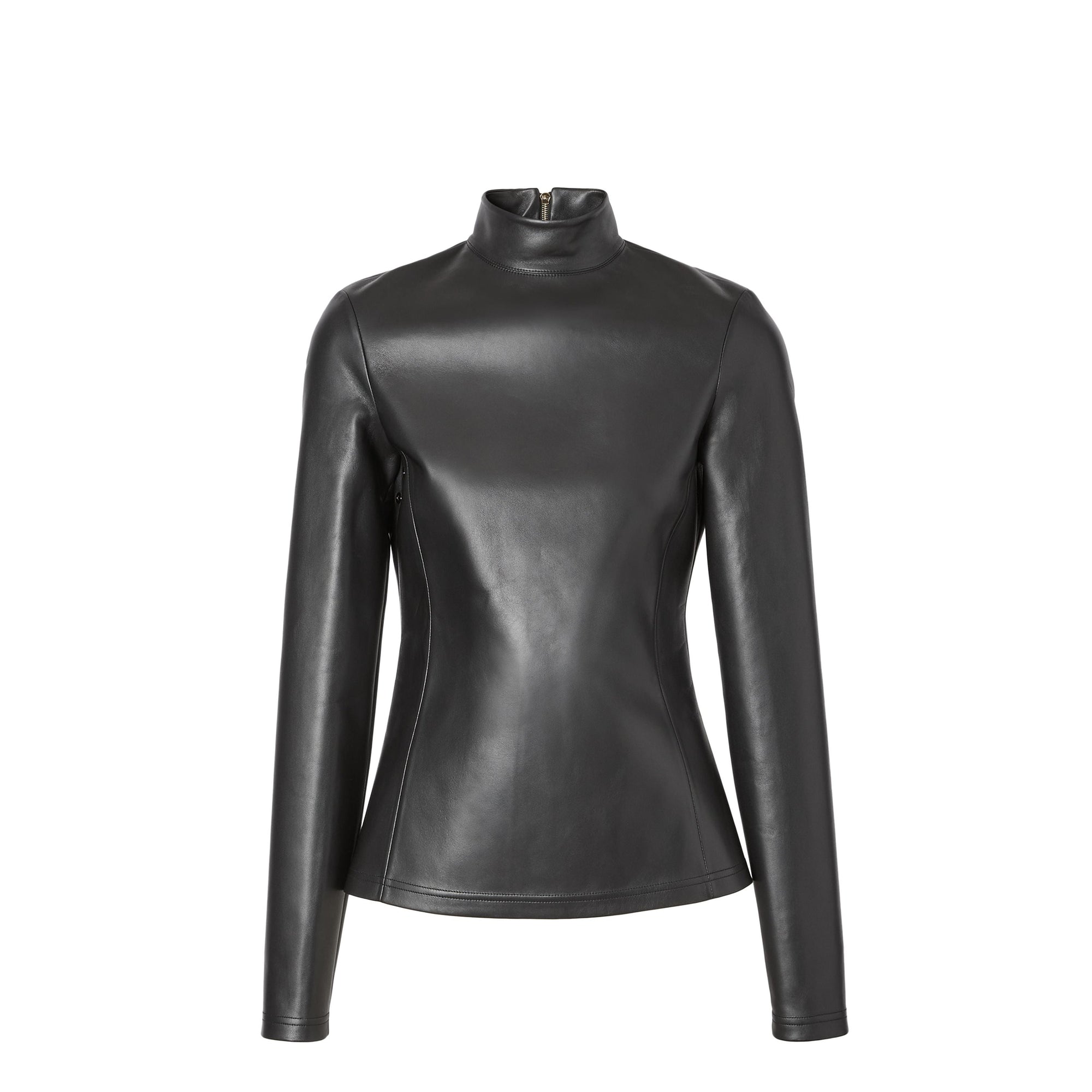 Haut à col montant en cuir d'agneau stretch - Black