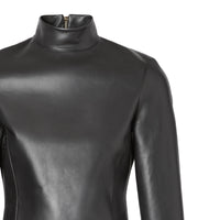 Haut à col montant en cuir d'agneau stretch - Black