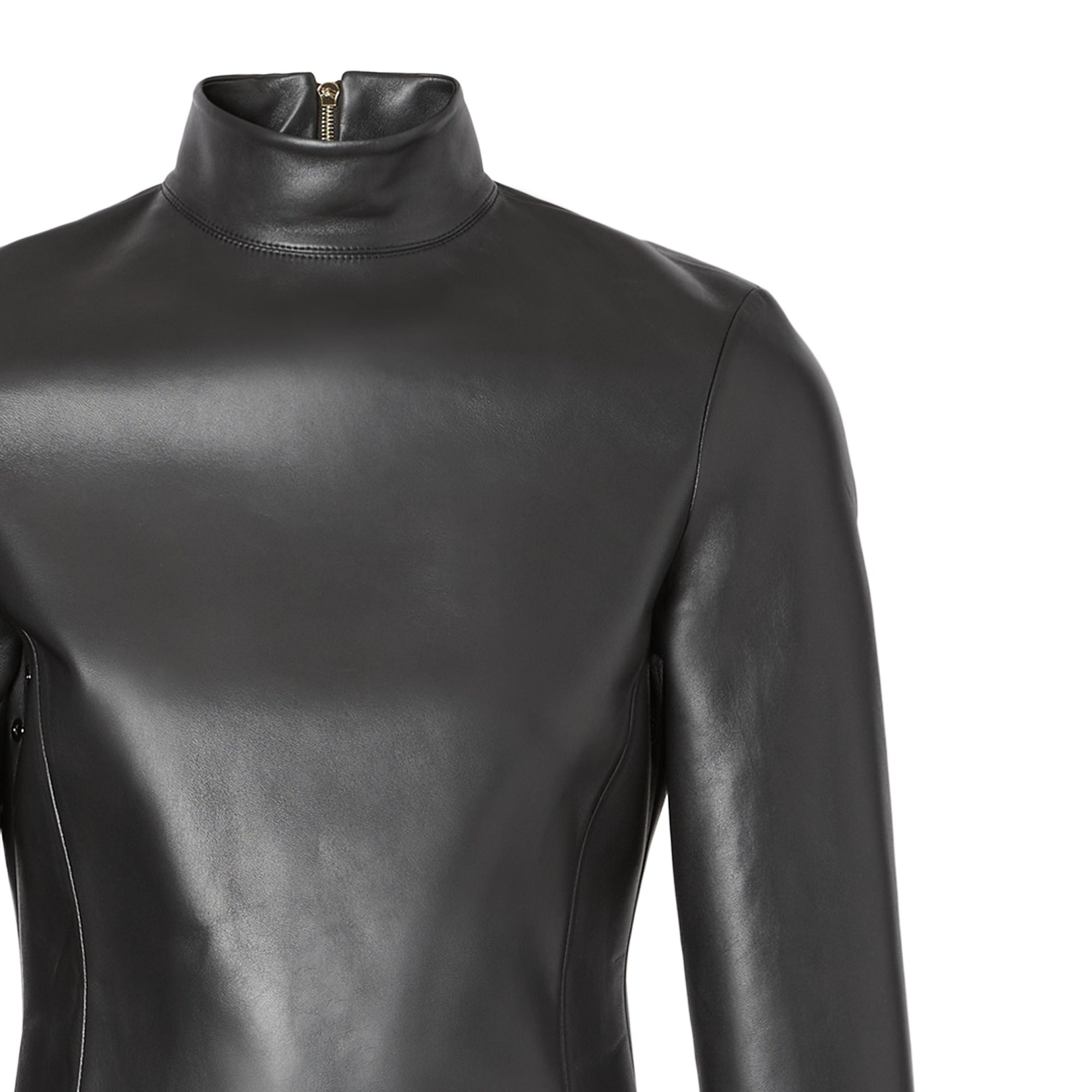 Haut à col montant en cuir d'agneau stretch - Black