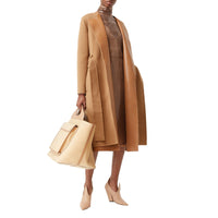 Manteau portefeuille en cachemire double face et cuir d'agneau - Camel