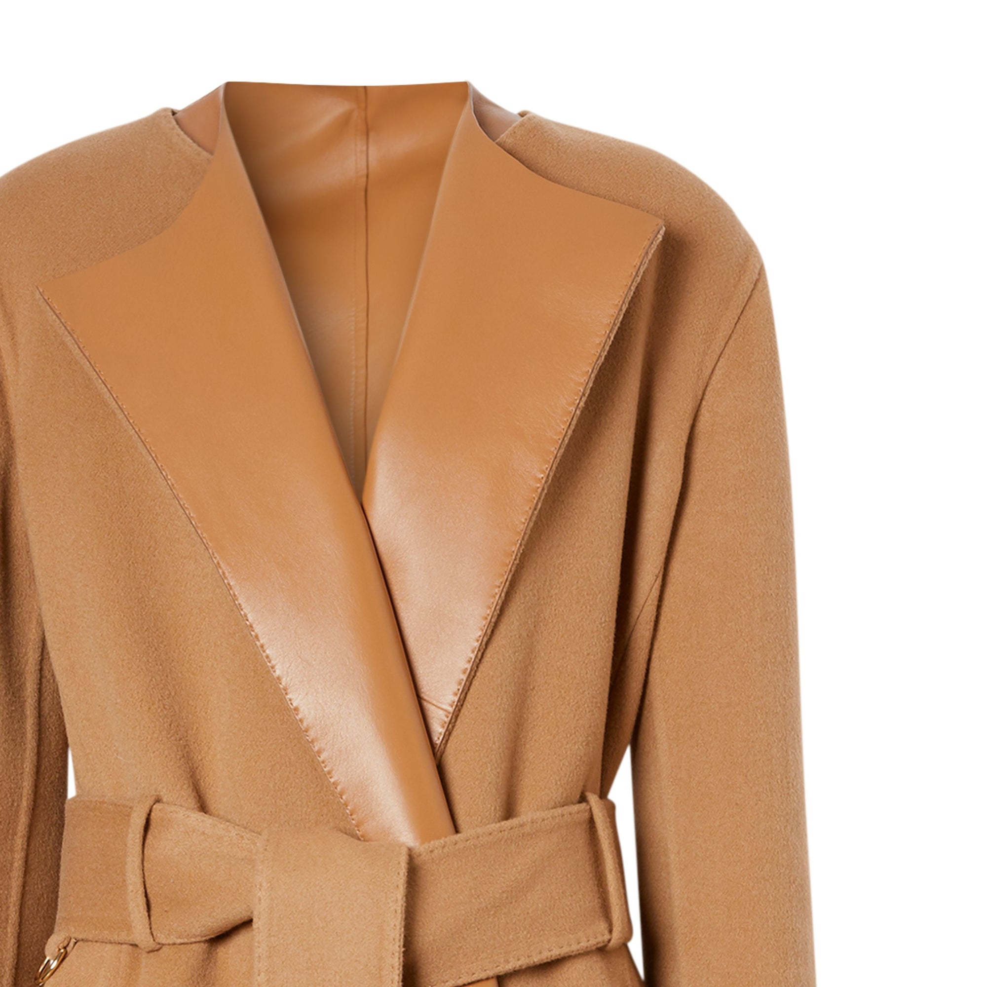 Manteau portefeuille en cachemire double face et cuir d'agneau - Camel