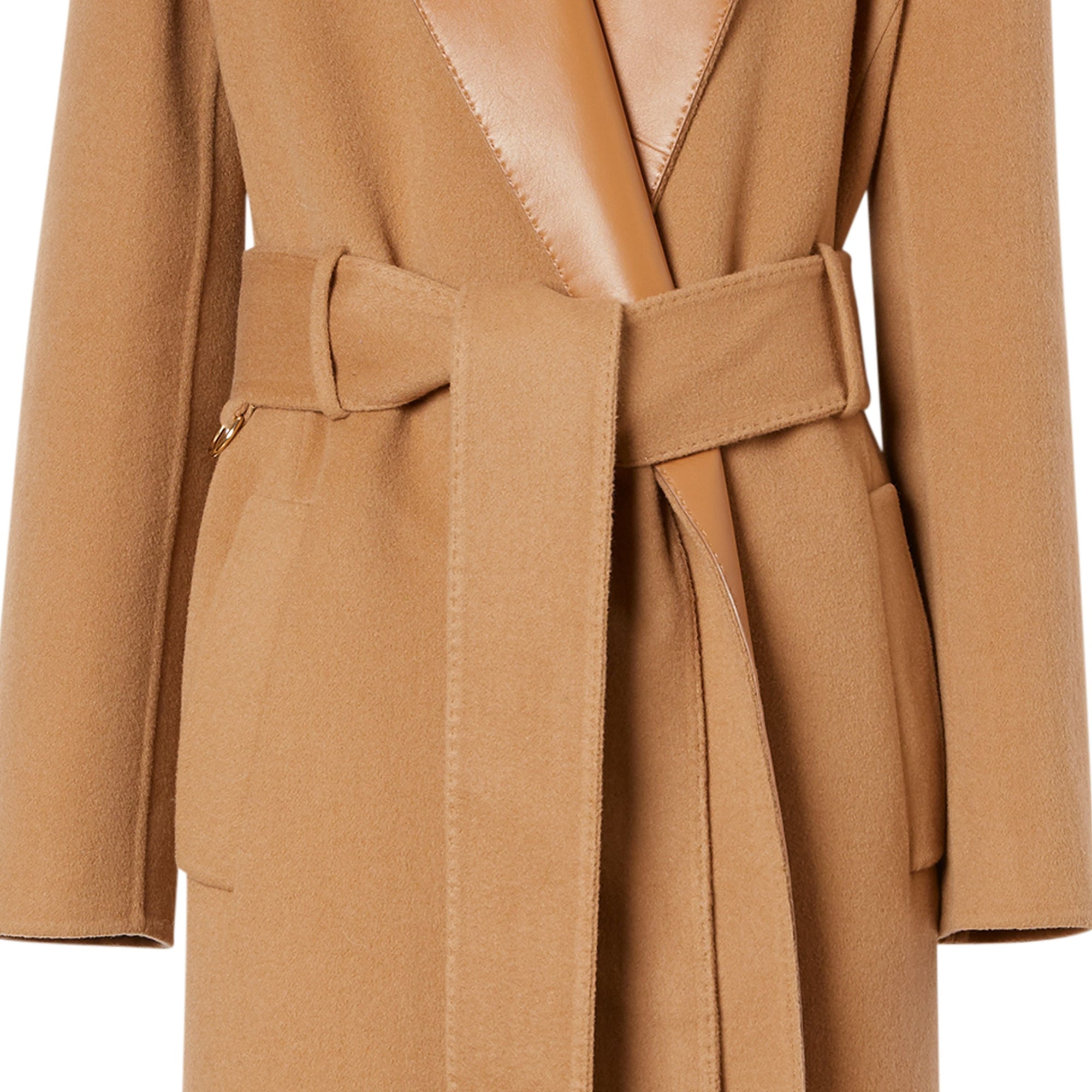 Manteau portefeuille en cachemire double face et cuir d'agneau - Camel