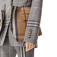 Veste tailleur en laine technique check avec basque - Dark Brown