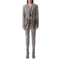 Veste tailleur en laine technique check avec basque - Dark Brown