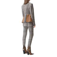 Veste tailleur en laine technique check avec basque - Dark Brown