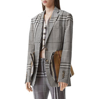 Veste tailleur en laine technique check avec basque - Dark Brown