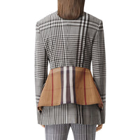 Veste tailleur en laine technique check avec basque - Dark Brown