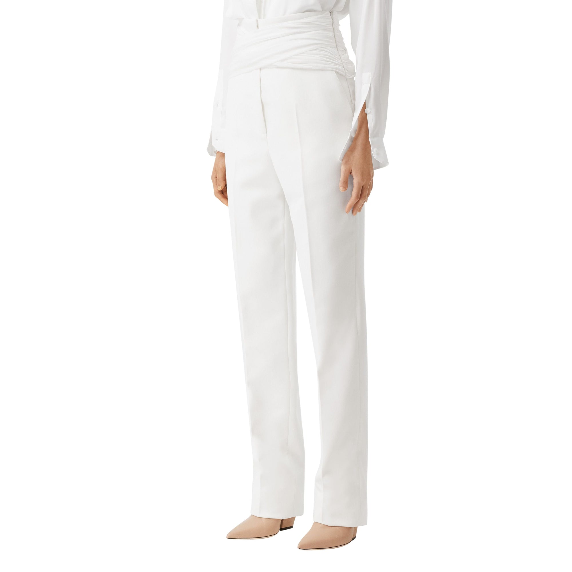 Pantalon tailleur en laine technique avec ceinture - Optic White