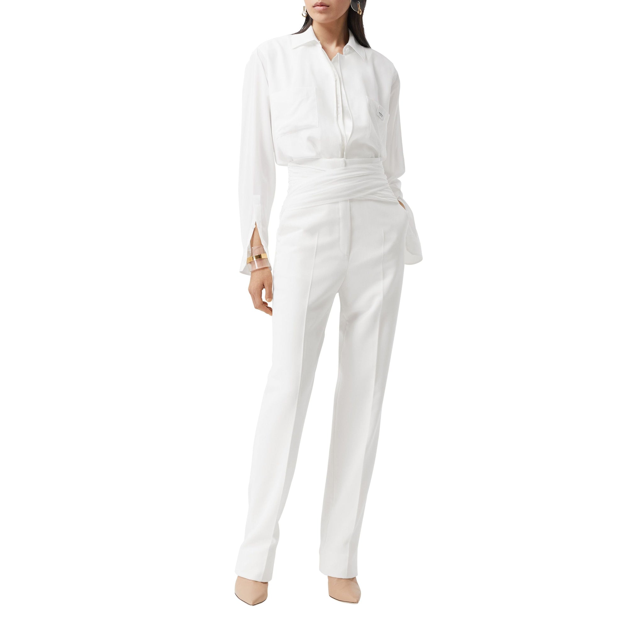 Pantalon tailleur en laine technique avec ceinture - Optic White