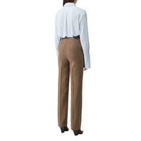 Pantalon en lin laine et cachemire check Prince de Galles - Brown