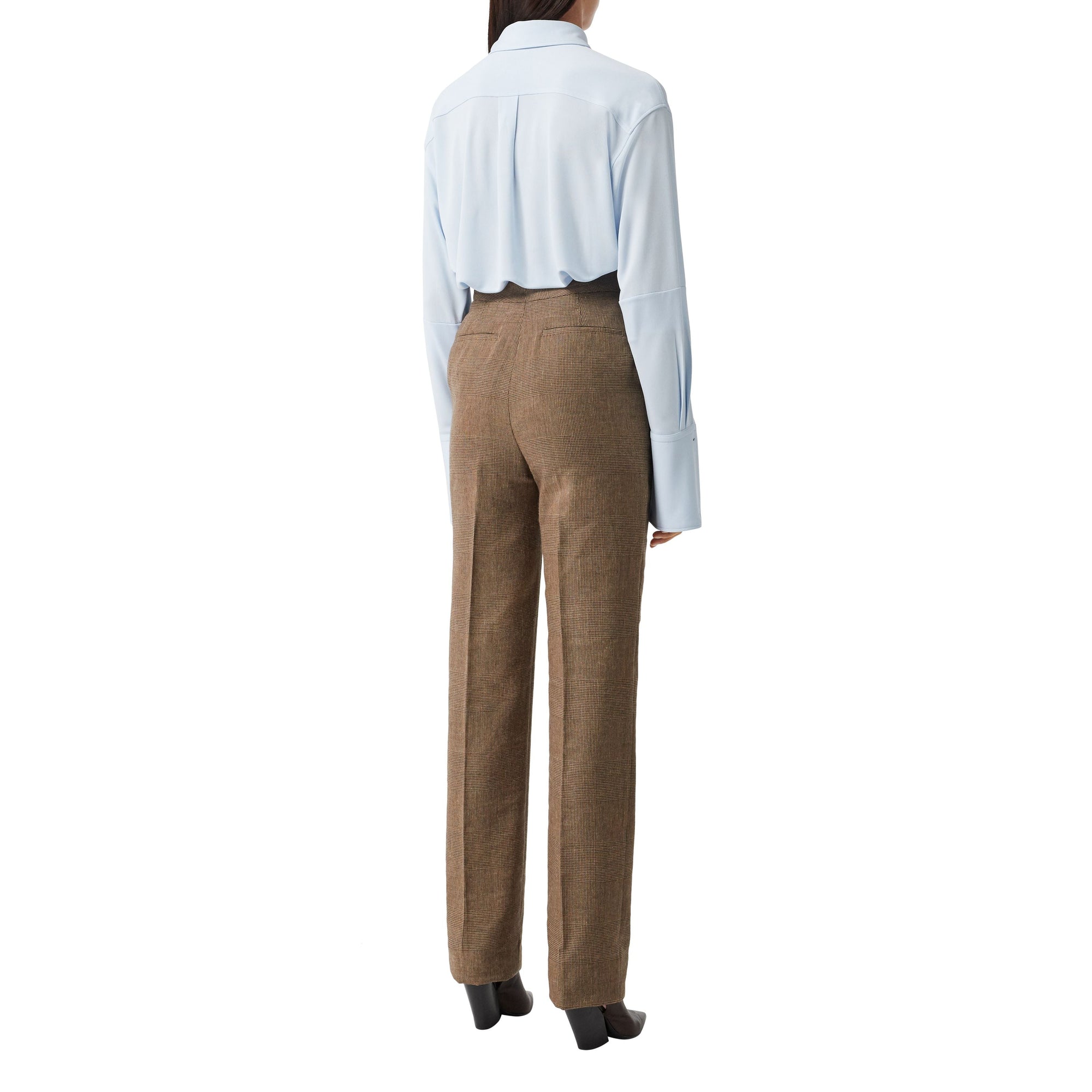 Pantalon en lin laine et cachemire check Prince de Galles - Brown