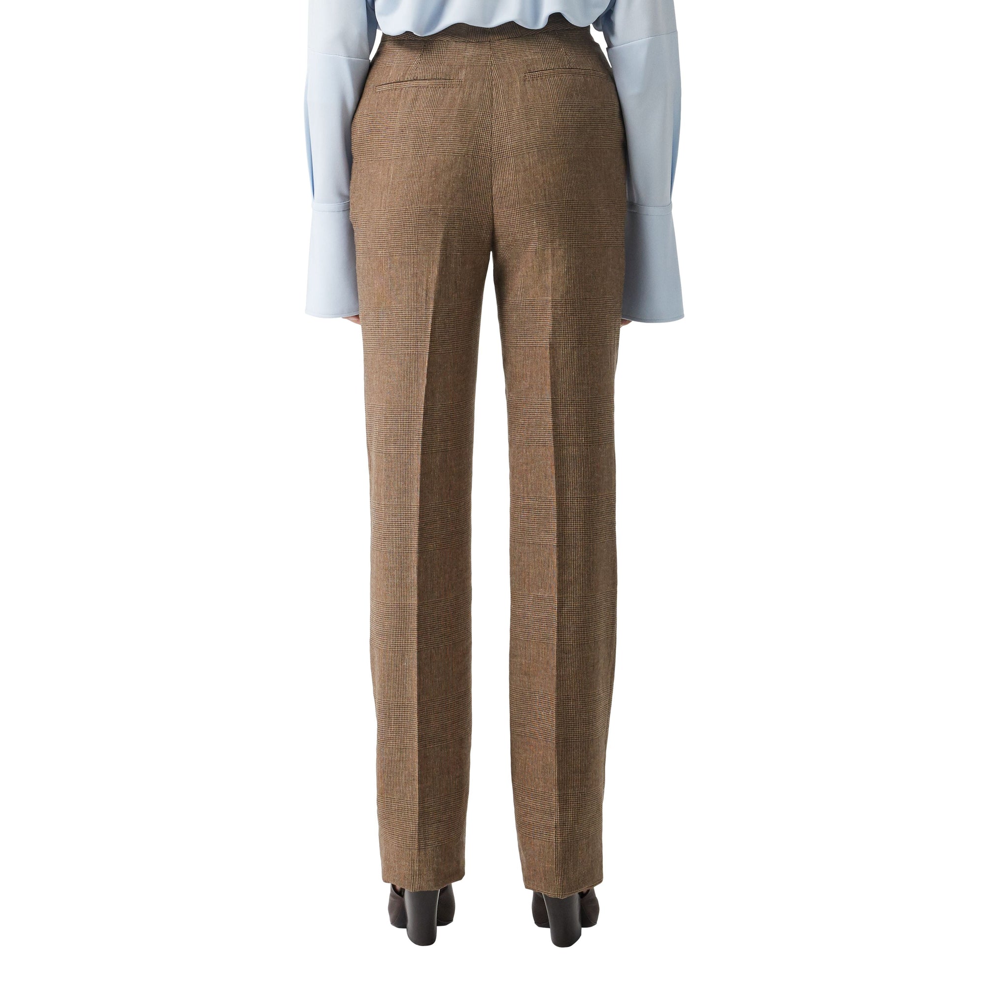 Pantalon en lin laine et cachemire check Prince de Galles - Brown
