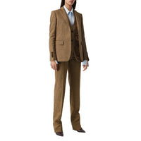 Pantalon en lin laine et cachemire check Prince de Galles - Brown