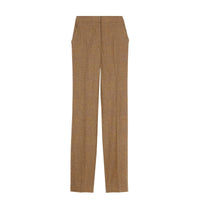 Pantalon en lin laine et cachemire check Prince de Galles - Brown