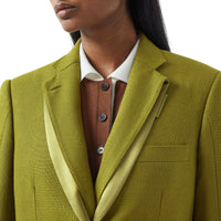Veste tailleur en laine ramie et satin de soie - Juniper Green